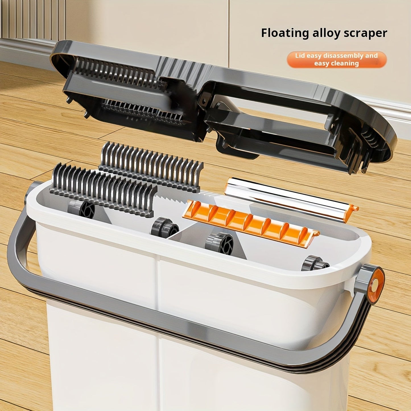 Get your hands on this all-in-one cleaning set featuring a mop and bucket. This space-saving bucket is crevice-proof and comes with a labor-saving handle and water release device. It's perfect for use in the living room, bathroom, toilet, kitchen, on