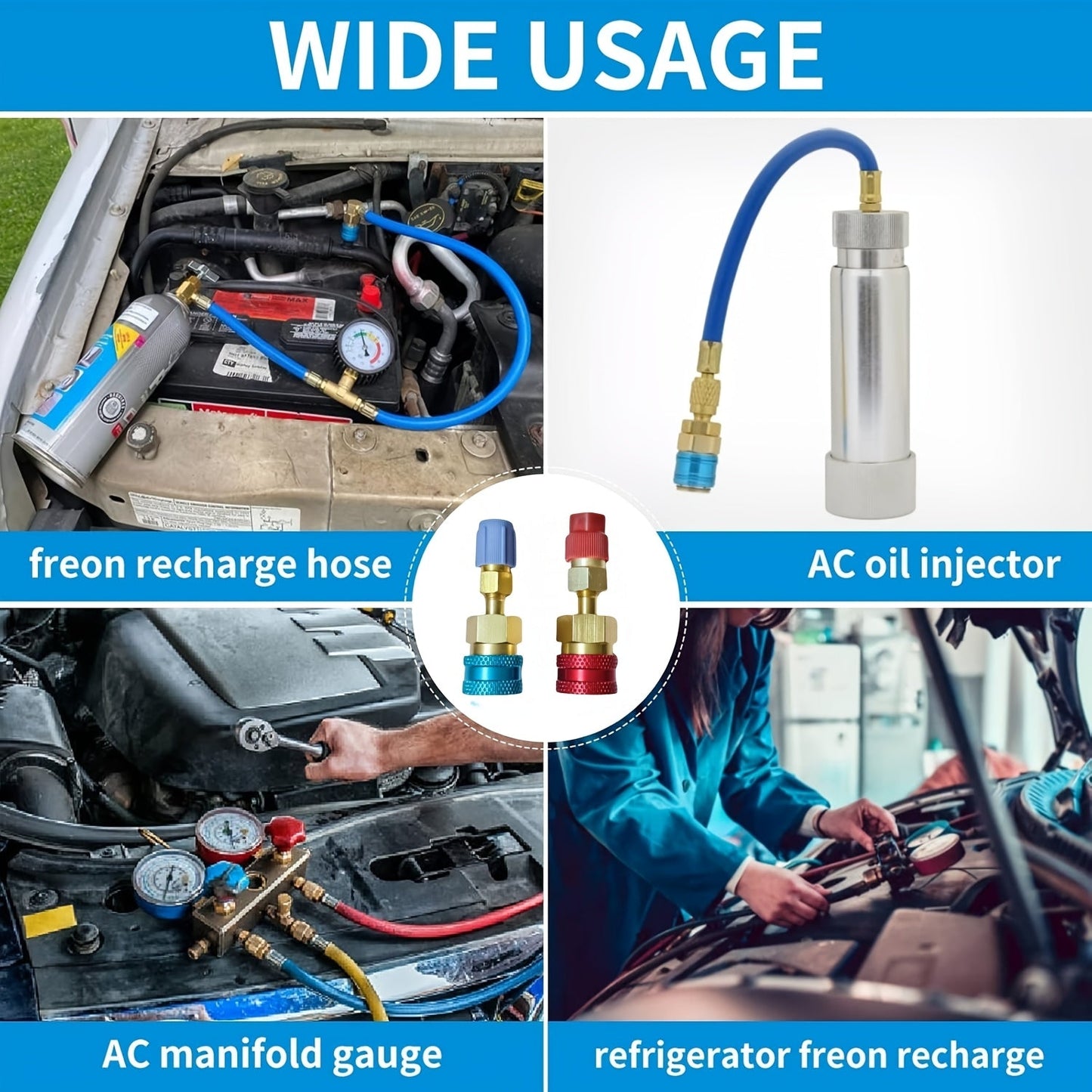 Pair of R134YF Quick Connect Adapters for R1234YF to R134A High/Low Side Fittings, AC Charging Hose Adapter for Car Air Conditioning, No Power Required