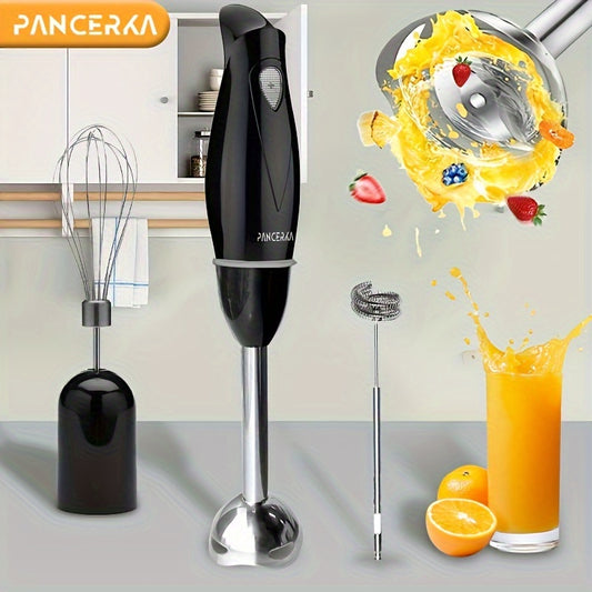 100W Hand Blender Set with Copper Motor, Stainless Steel, Whisk & Milk Frother Attachments for Soup, Smoothies, Purees.