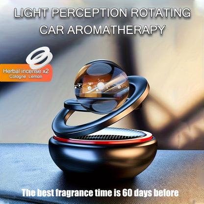 Solar-powered rotating car air freshener with original scented perfume for decoration and aromatreatment in car interiors, suitable for both men and women.