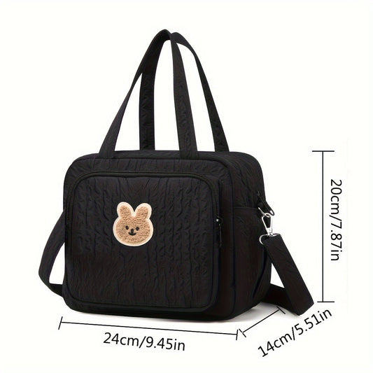 Elegant Black Bubble Grid Parent Bag - Water-resistant & Stain-proof Polyester, Comes with Crossbody Strap for Diapers, Bottles & Essentials