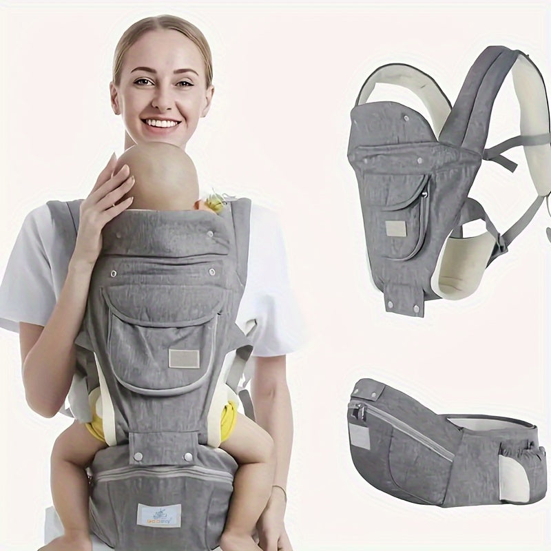 Baby Carrier Waist Stool with Storage Bag, 3-in-1 Baby Carrier including a Hip Seat Lumbar Stool and Removable Hood, perfect for gifting during Christmas, Halloween, and Thanksgiving Day.