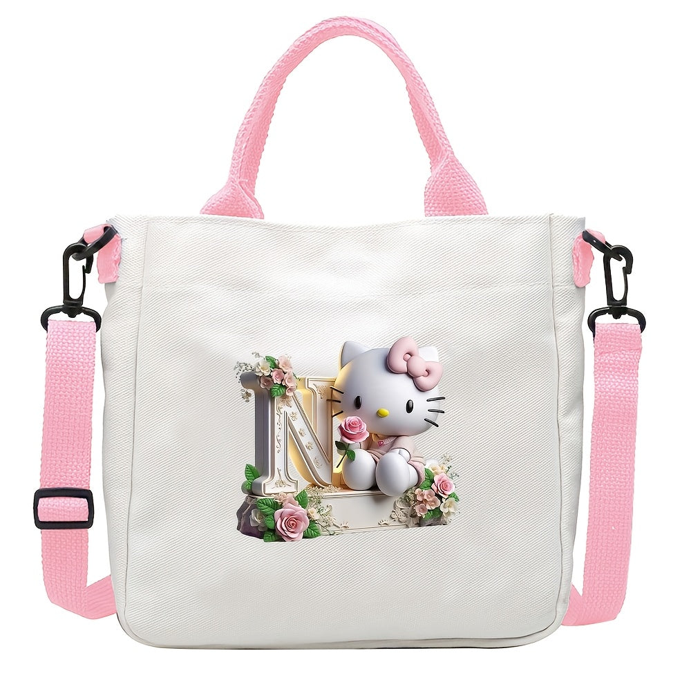 Sanrio Hello Kitty A-Z Letter Design Crossbody Bag with 26 Options, Cute Cartoon Pink, Large Capacity, Lightweight, Ideal for Daily Use.