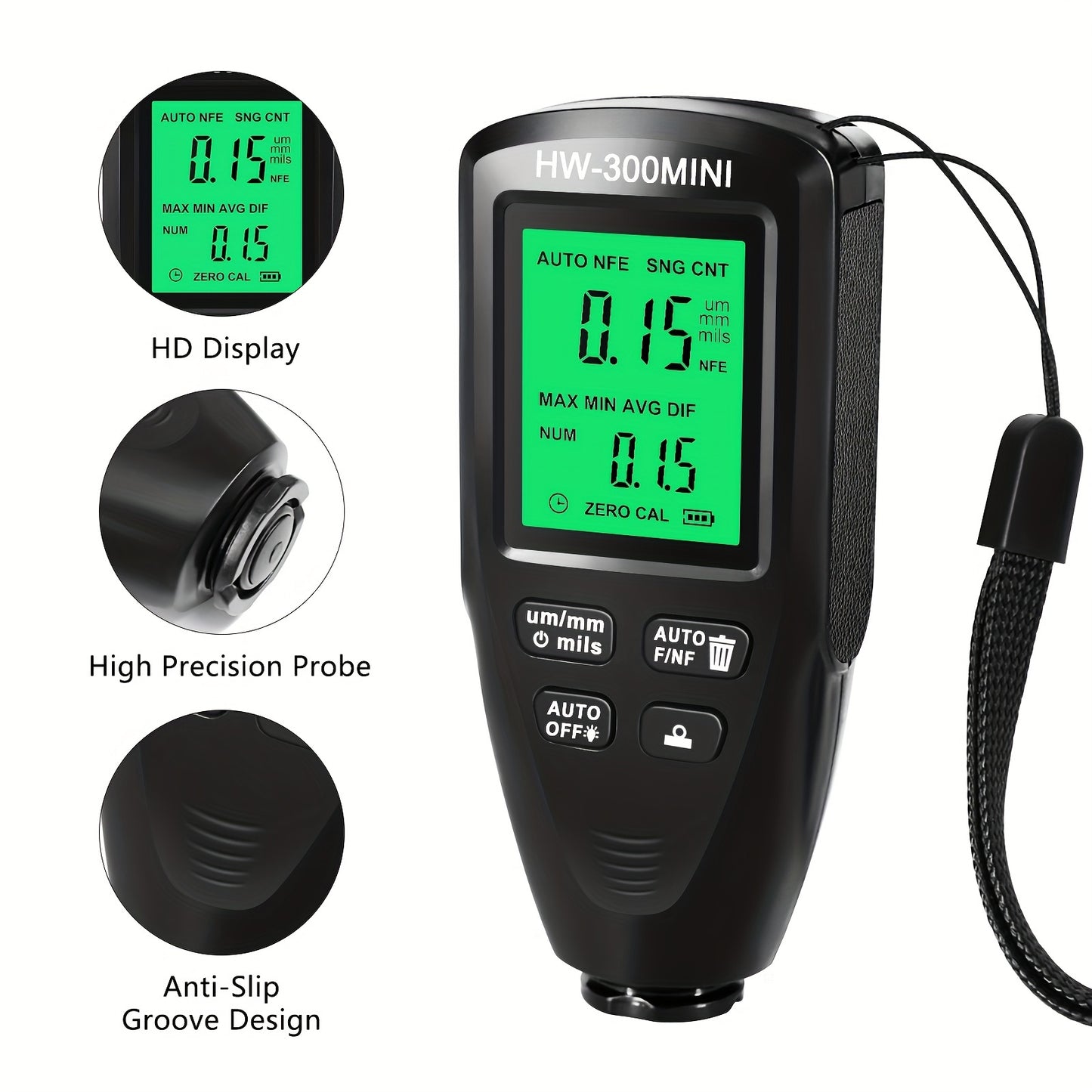 Shawty Automotive Paint Thickness Gauge is a high-accuracy meter with ABS clear display and auto substrate identification, powered by non-rechargeable AAA battery, making it ideal for used