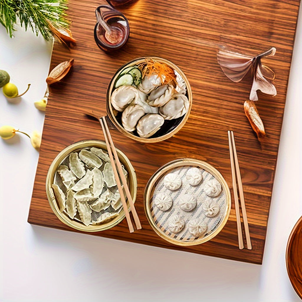 Handmade Bamboo Steamer Baskets Bundle - Perfect for Cooking Dim Sum, Buns, and Pastries in Home Kitchens, Restaurants, and Hotels. Complete Kitchen Set with Cookware and Utensils.