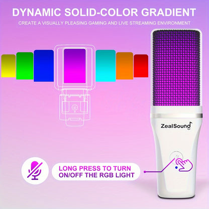 ZealSound USB gaming microphone kit with boom arm, RGB light, and plug&play feature for streaming, PC, and gaming. Eid Al-Adha Mubarak!