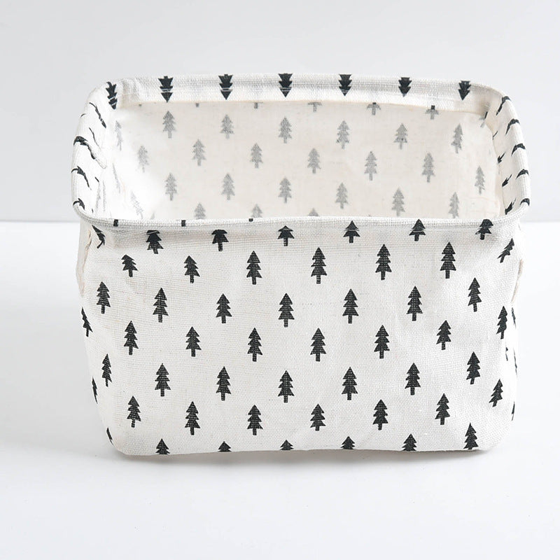 Waterproof desktop storage box made of printed cotton and linen with handle, suitable for organizing sundries.