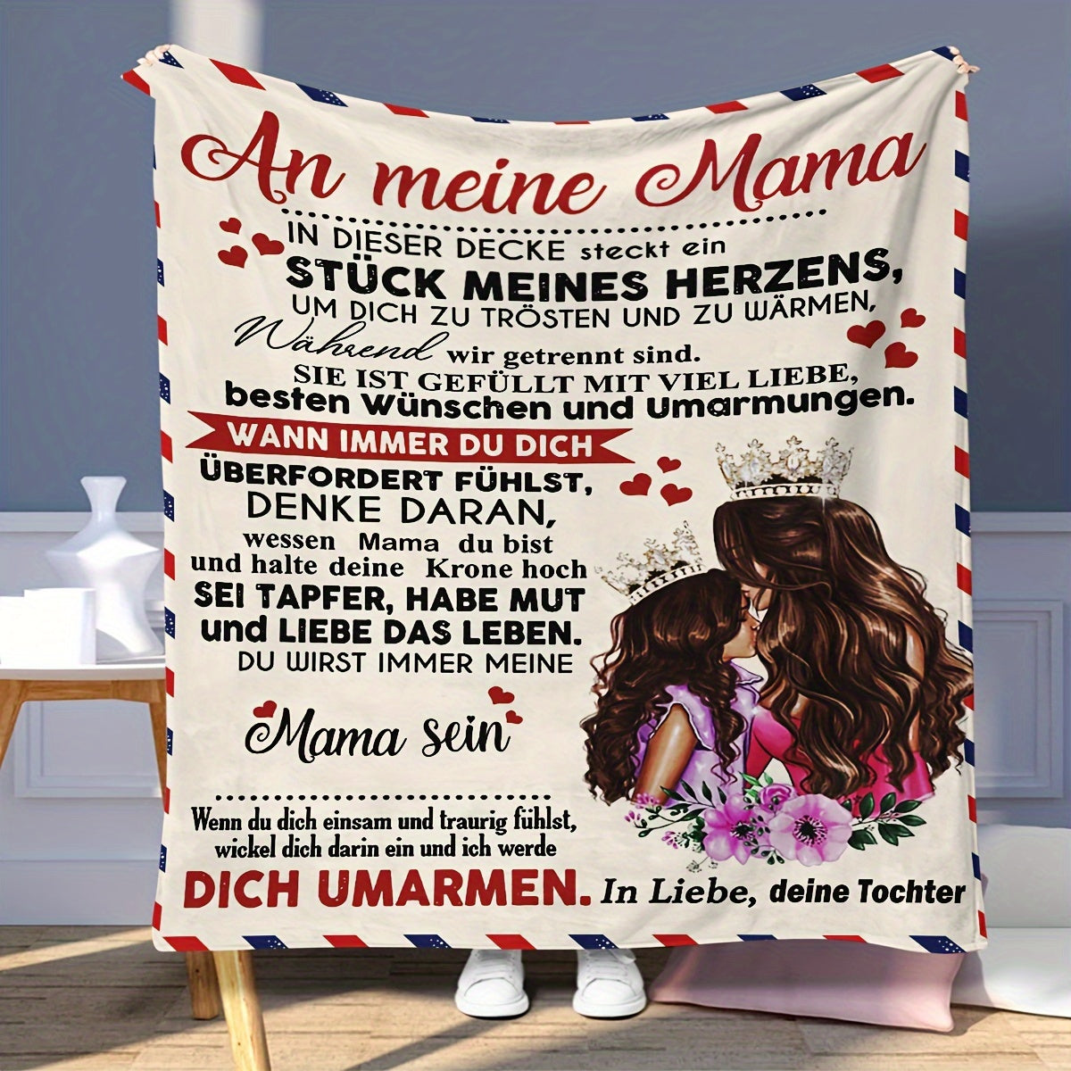 This German language blanket is a perfect gift for Mom. It is made of super soft flannel material, making it the best gift for Mom. Whether for bed, sofa, or travel, this blanket is essential.