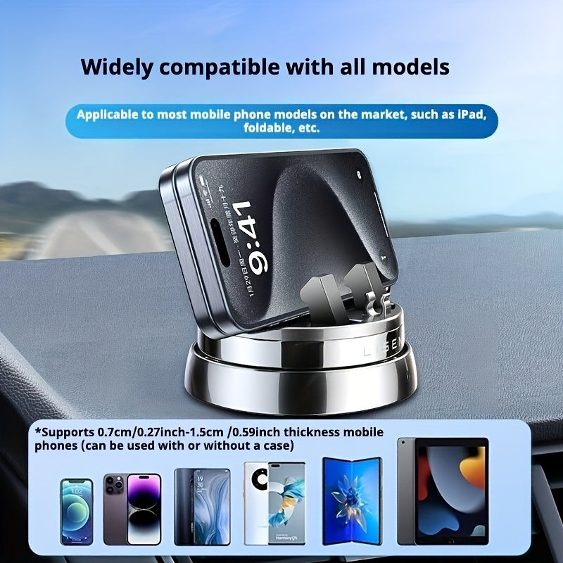 LISEN Rotatable Car Phone Holder with strong clamping force, anti-slip hook design, nano silicone base. Supports iPhone & Samsung, hands-free. Metallic finish, durable.