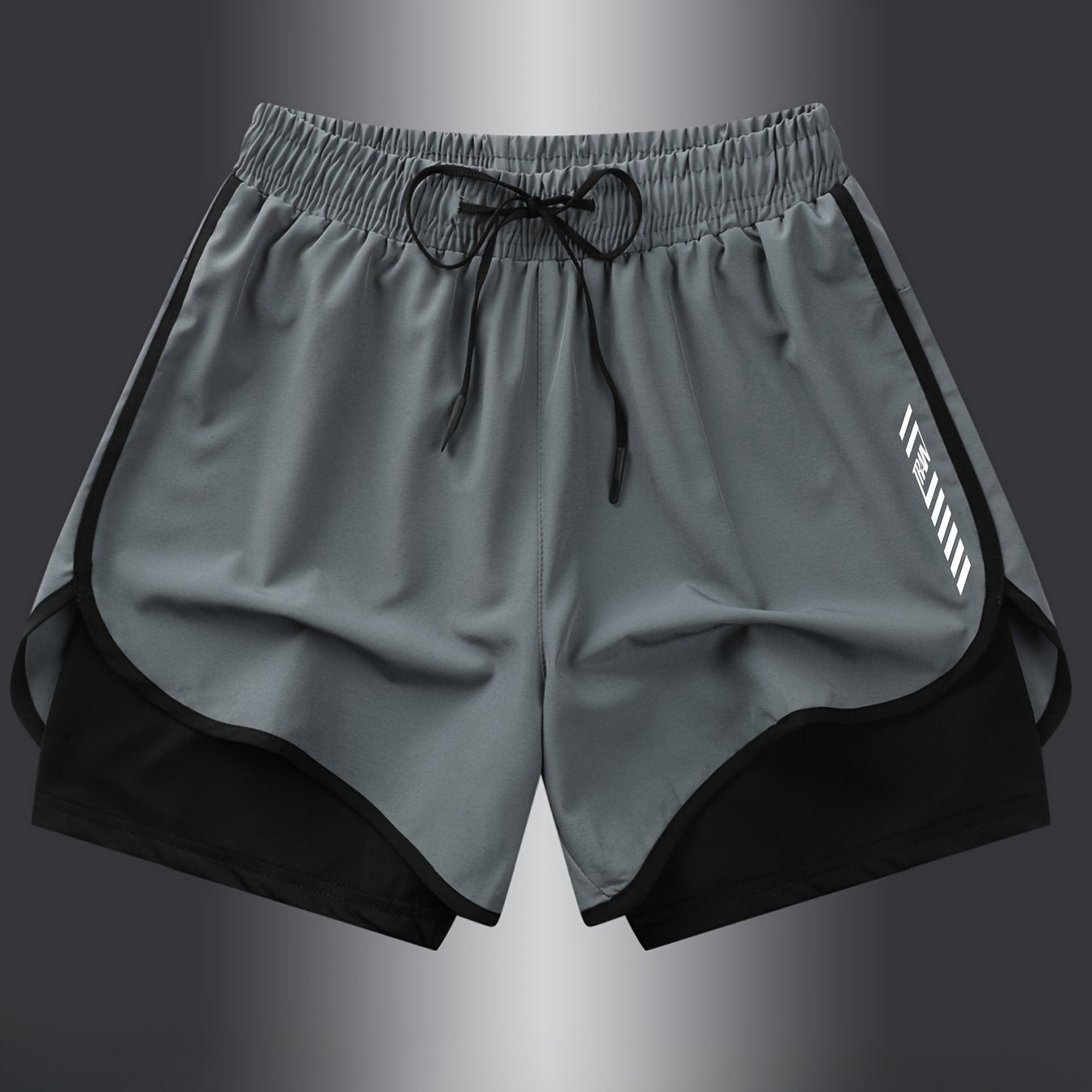 Stretchy, non-see-through men's athletic shorts with a fashionable 2-in-1 design for gym and running, machine washable.