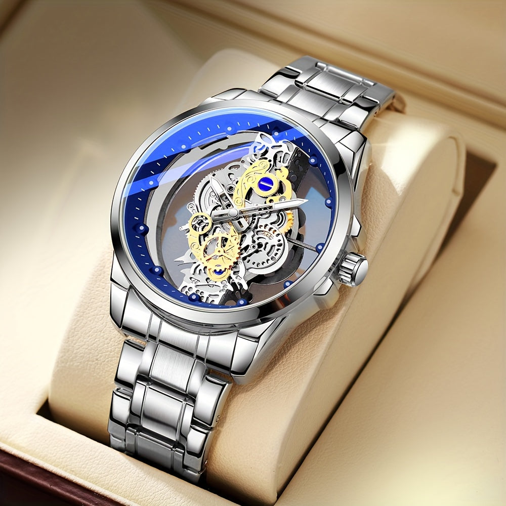 TPW Men's Fashion Steel Band Watch with Luminous Openwork Sheer Bottom - Ideal Men's Gift