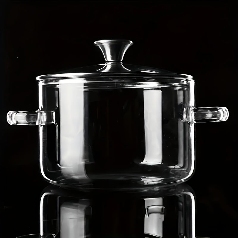 1 piece Borosilicate Glass Slow Cooker Pot with Stainless Steel Finish, stove-top compatible. This no-power kitchen gadget is a transparent cooking pot perfect for household kitchen use.