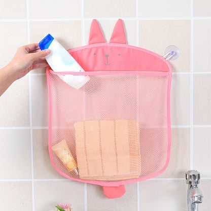 Foldable shower toy organizer for bathroom storage with cartoon design.