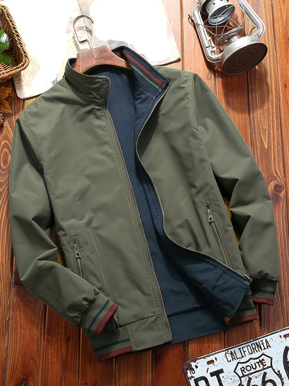 Men's Casual Reversible Sports Jacket made of Polyester, suitable for Spring/Fall season with a Comfortable Loose Fit.