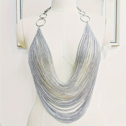 The Y2K Hanging Silvery Body Chain is perfect for music festivals and street rock fashion.