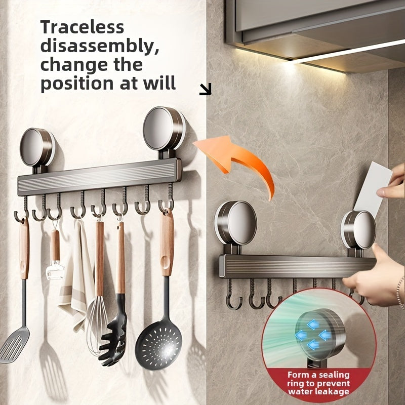 Convenient Suction Cup Kitchen Organizer - No-Drill Storage Rack for Utensils, Made of Strong Metal, Ideal for Spoons & Spatulas