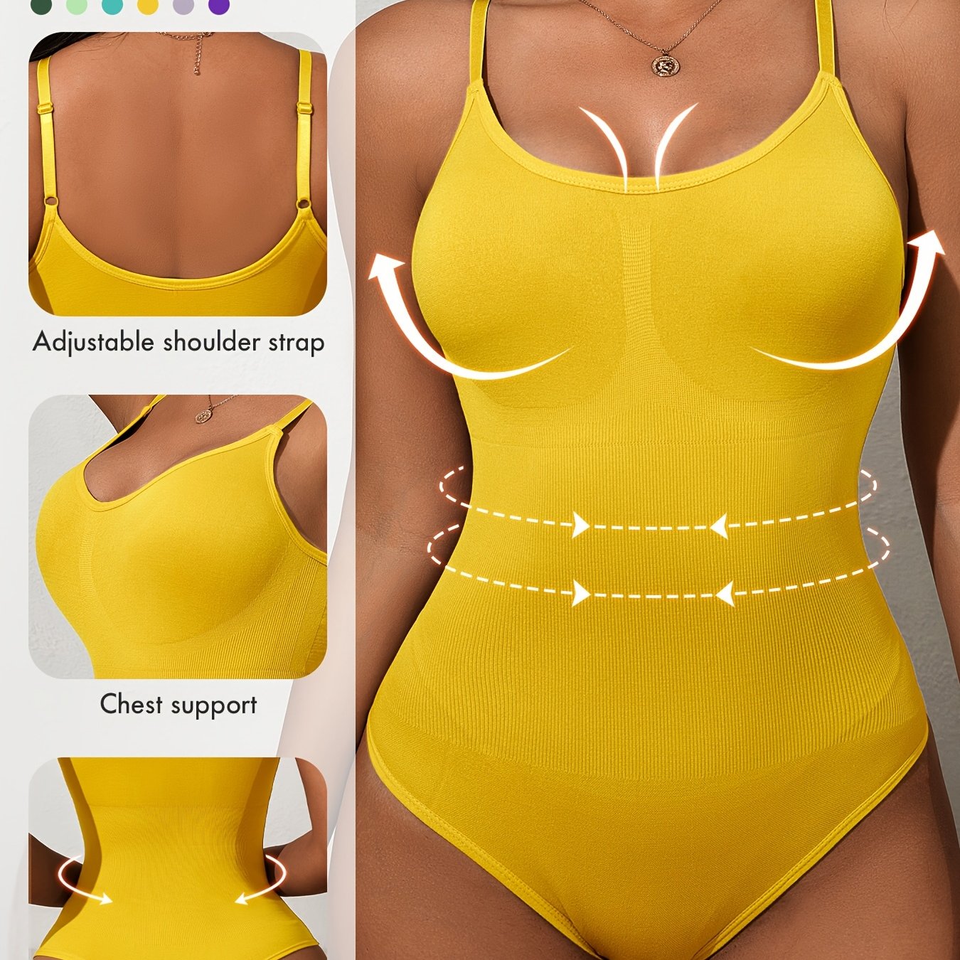 Elegant slimming bodysuit with high support, tummy control, butt lift, ribbed detail, made of lightweight nylon-elastane blend for waist shaping, no padding.