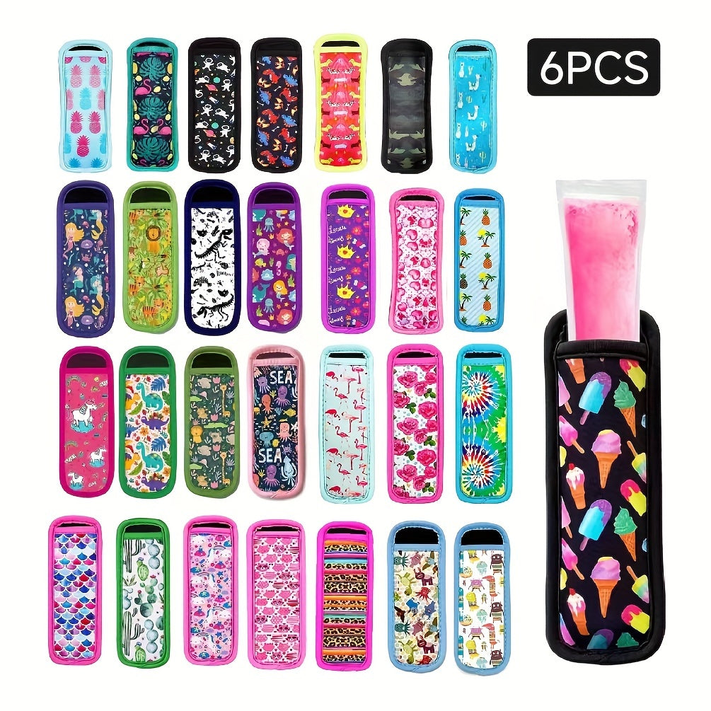 Neoprene Popsicle Holder Case - Washable, Reusable Ice Pop Sleeve Cover with Assorted Patterns, Non-Food Contact, Essential Kitchen and Dining Accessory