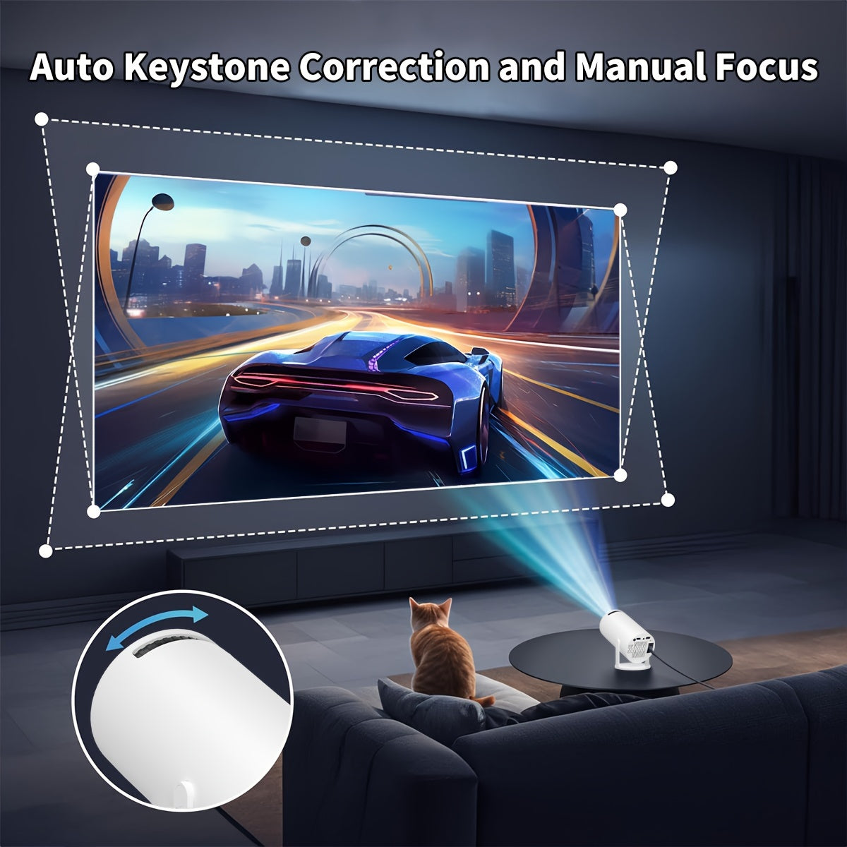 1pc XYA 4K HD Portable Projector with 18000 Lux brightness, 3.3m display, voice control, and compatibility with smartphones, TV sticks, and laptops. European plug with sleek white design