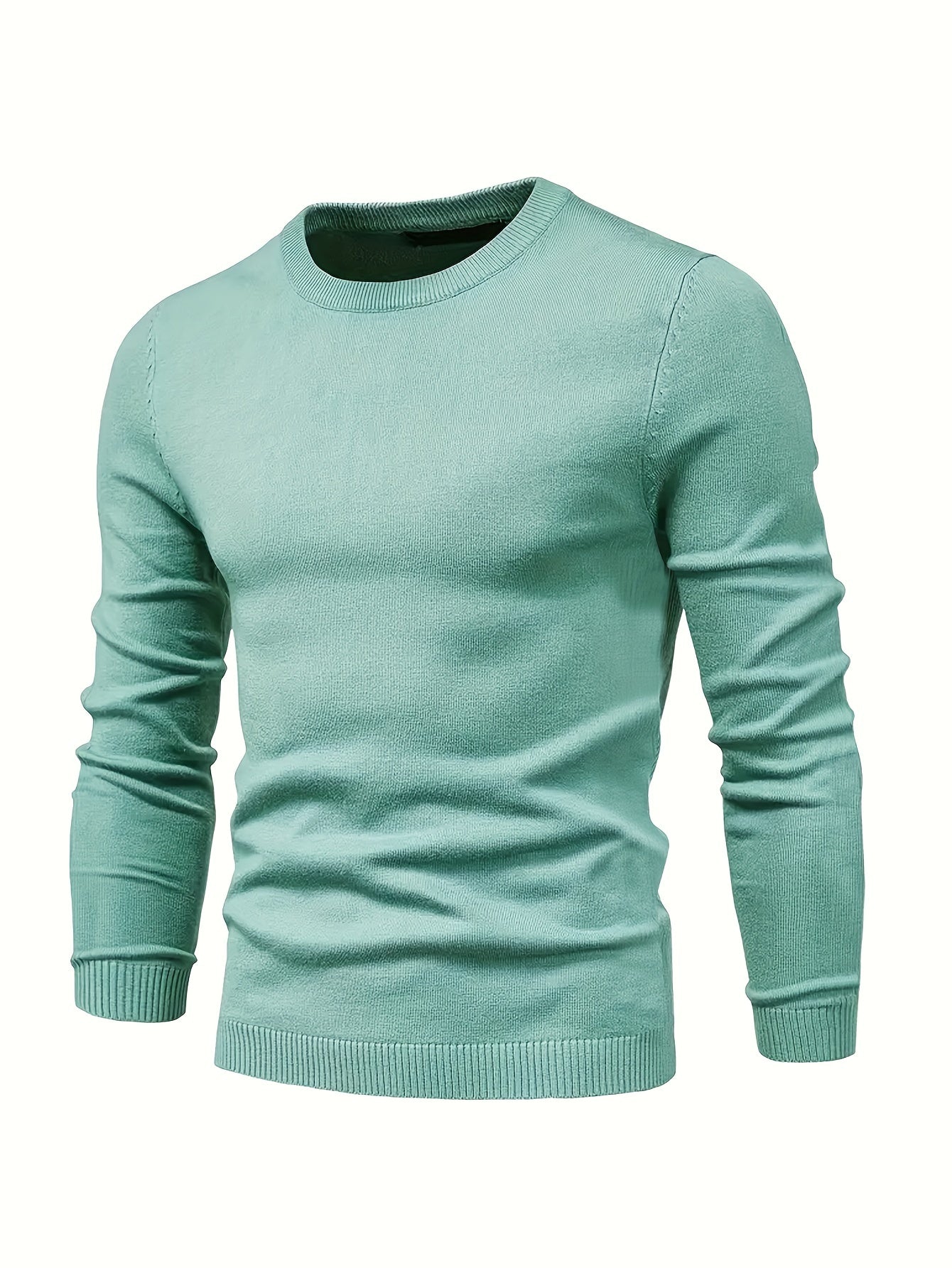 2024 Men's Solid Color Round Neck Pullover Knitted Sweater