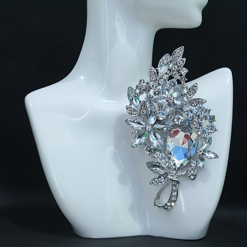 Stunning Flower-Shaped Brooch Adorned with Sparkling Rhinestones - A Chic Lapel Pin for Women's Clothing, Perfect for Dresses, Coats, Sweaters, and Corsages