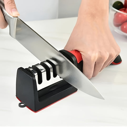 Professional kitchen knife sharpener with 4 stages - Tungsten, diamond, and ceramic sharpening tool.