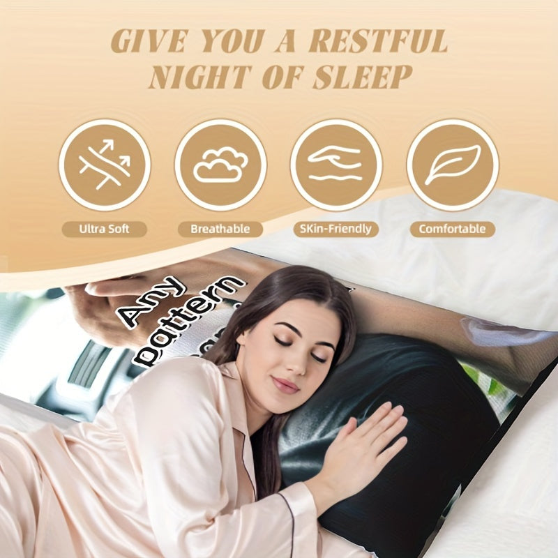 Get a Customized Photo Body Pillowcase measuring 50.8x137.16 cm! This Personalized Full Body Plush Pillow Cover features a Double-Sided Print, made from Soft Breathable Fabric with a Hidden Zipper. It is the perfect gift for Valentine's Day, Christmas