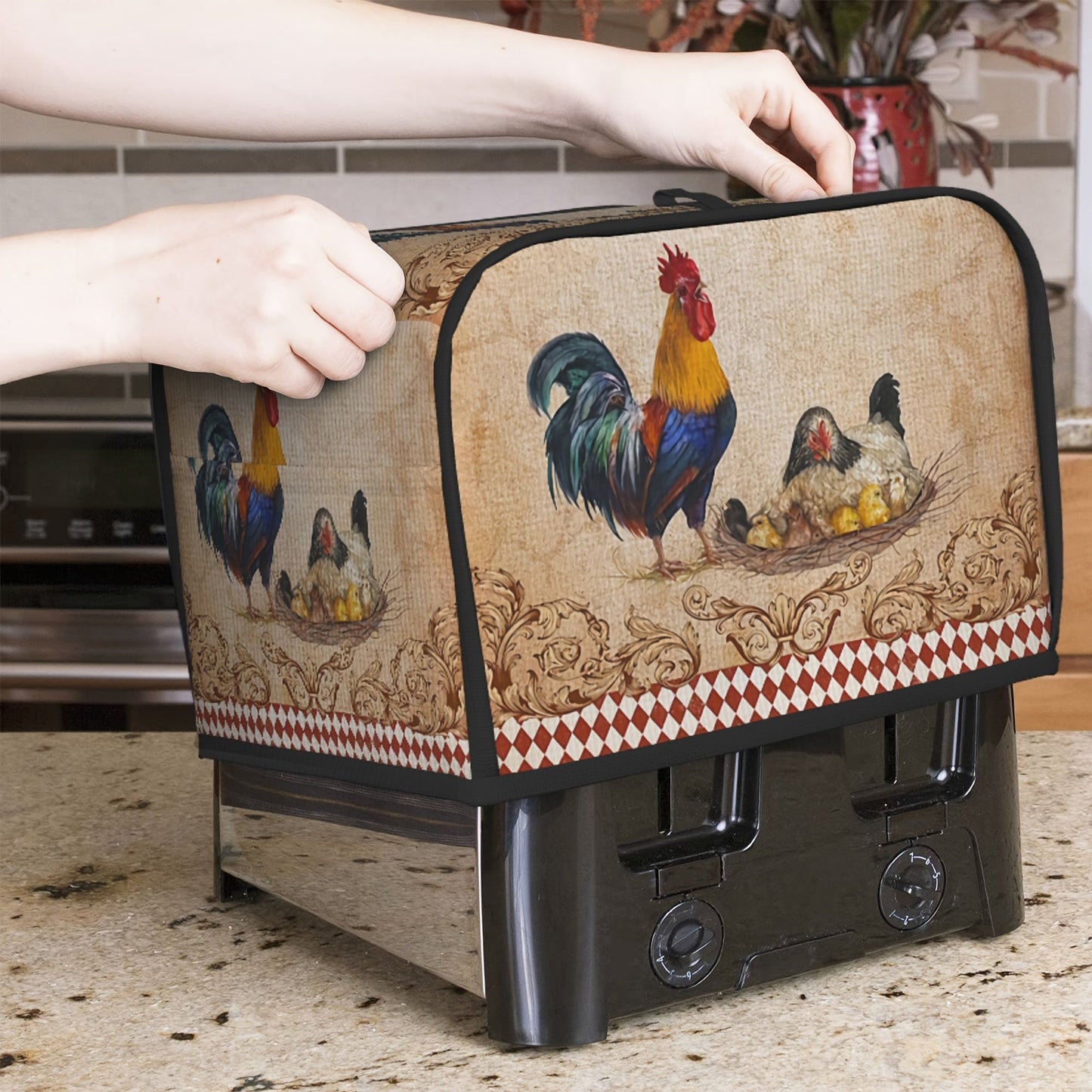 One piece of Vintage Rooster Print Toaster Cover and two pieces of Wide Slot Toaster Cover. These stylish covers are designed to protect your small kitchen appliances and keep them clean. They are easy to clean and a convenient storage solution for your