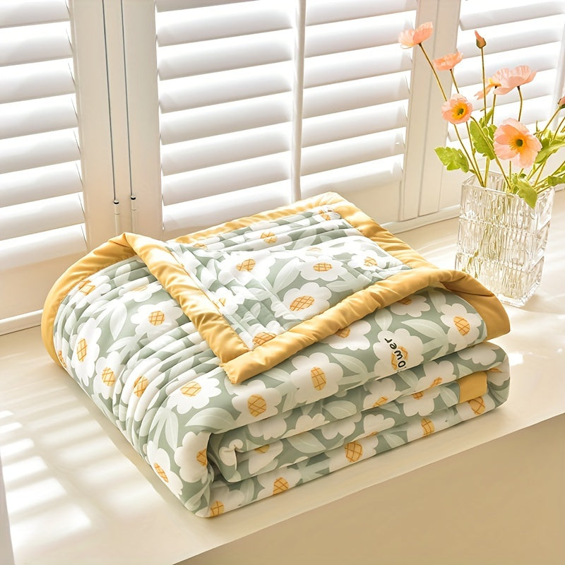 Stay cool and comfortable all summer long with this lightweight blanket featuring a cute cartoon floral design. Made from breathable and skin-friendly polyester, this machine washable blanket is perfect for any season. Add a cozy touch to your bedroom