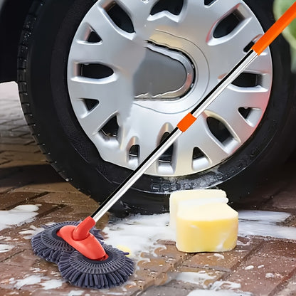 Dual Disk Design Car Wash Mop with soft brushes, efficient and gentle on paint. Ideal for dusting and detailing. Ultimate car cleaning kit without battery.