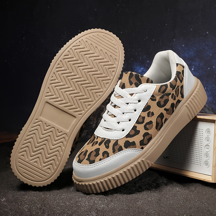 Women's Retro Leopard Print Sneakers - Casual Lace-Up, Stain-Resistant Low Tops with Comfortable EVA/Rubber Insole