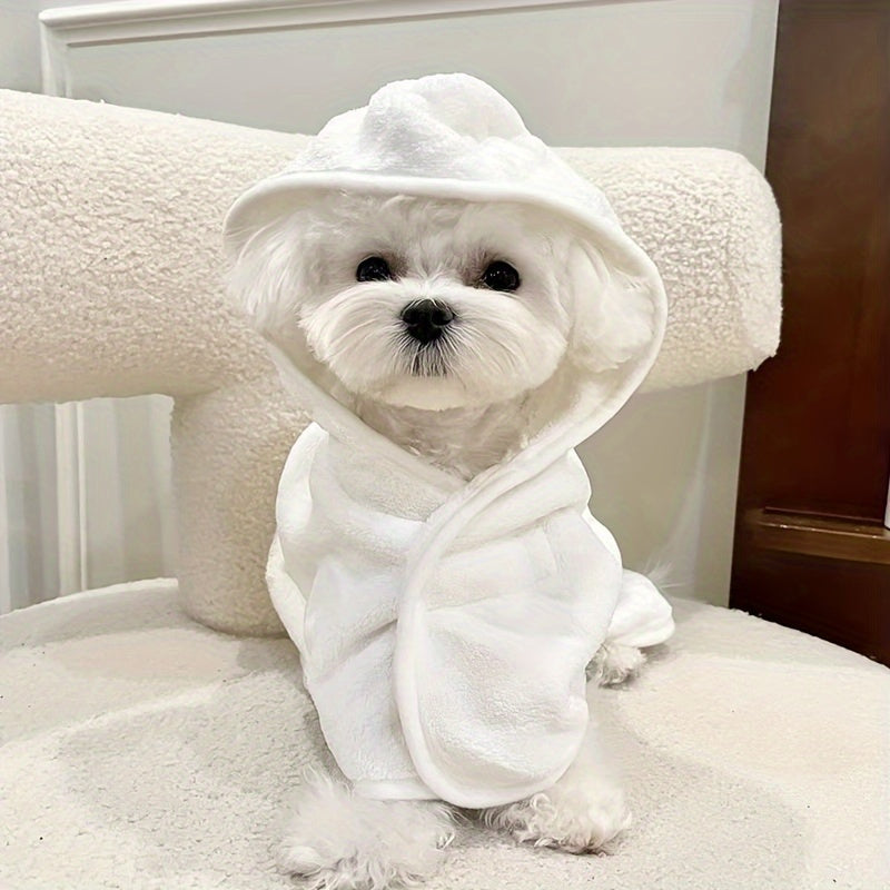 Highly absorbent microfiber bathrobe for small to medium pets - fast drying, soft, secure closure.