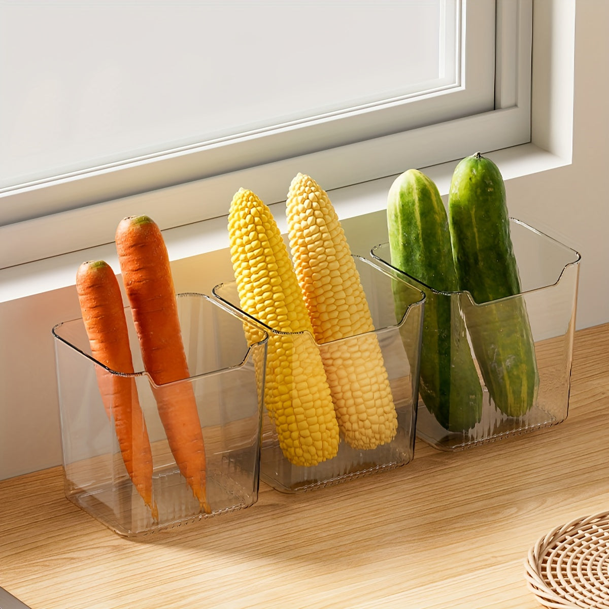 Set of 3 BPA-Free Storage Bins for Refrigerator with Easy-Grip Handles - Organize Kitchen Space with Modern Clear Boxes for Food Sorting in Fridge, Cabinets & Countertops