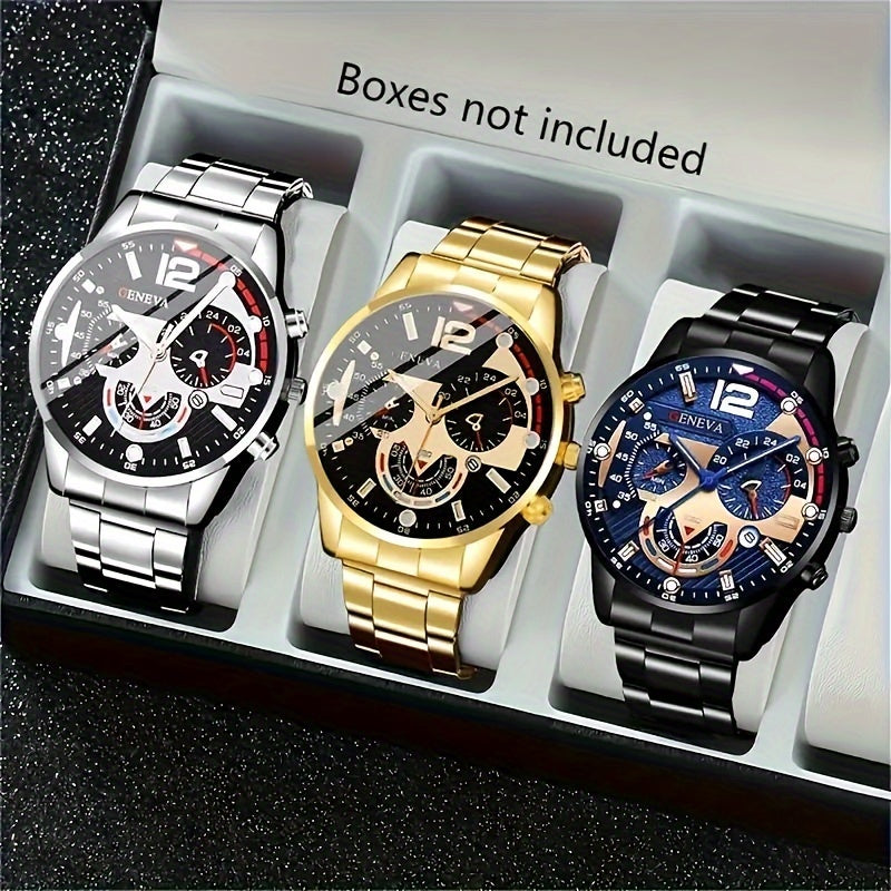 Top Pick! Set of 3 Stylish and Sleek Luxury Stainless Steel Quartz Watches with Precision Time Scale, Ideal for Back-to-School, Christmas, Birthdays, and Graduations. Perfect for Any Occasion including Eid Al-Adha!