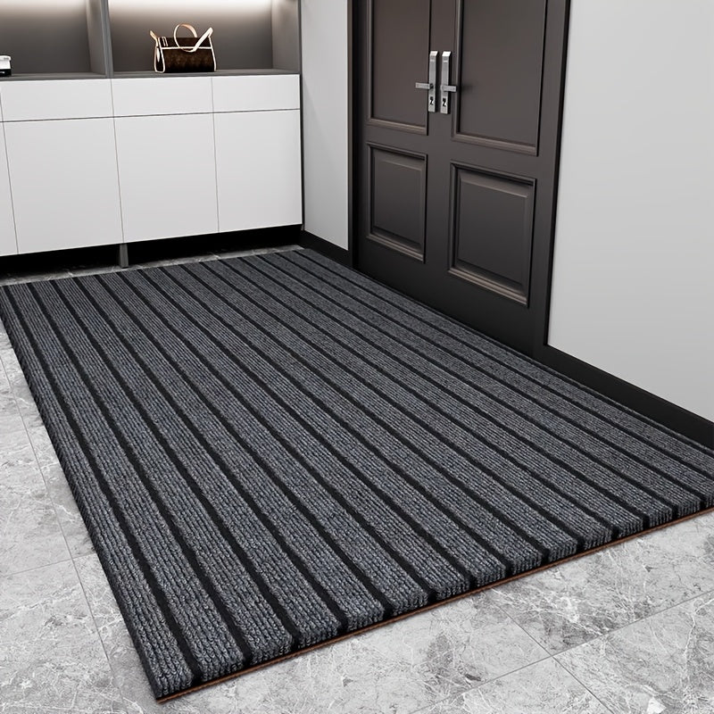 Gray Striped Door Mat with Customizable, Anti-Slip, Waterproof, and Dust-Removing Features - Perfect for Outdoor Use. Easy to Clean, Cut-to-Fit Design, and Durable.