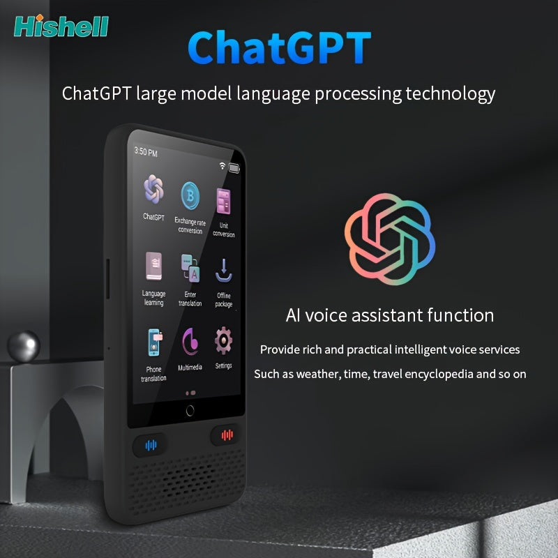 Two-way real-time voice translator with offline support for 138 languages and a 8.99cm HD touch screen. Ideal for travel, business, and study.