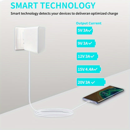 65W USB C GaN PD Wall Fast Charger with 150cm USB-C cable, compatible with Mac Book Pro, Lenovo, Acer Chromebook, iPhones, iPads, Galaxy, tablets, and more.