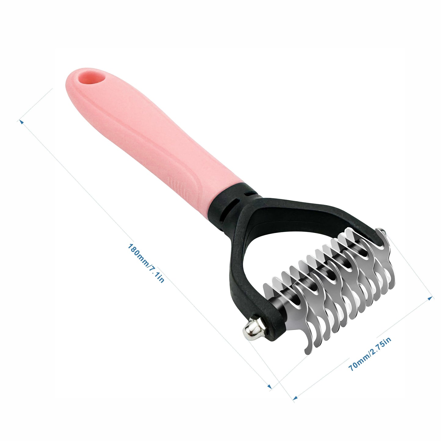 Durable stainless steel pet comb for cats and dogs, removes mats and tangles efficiently.