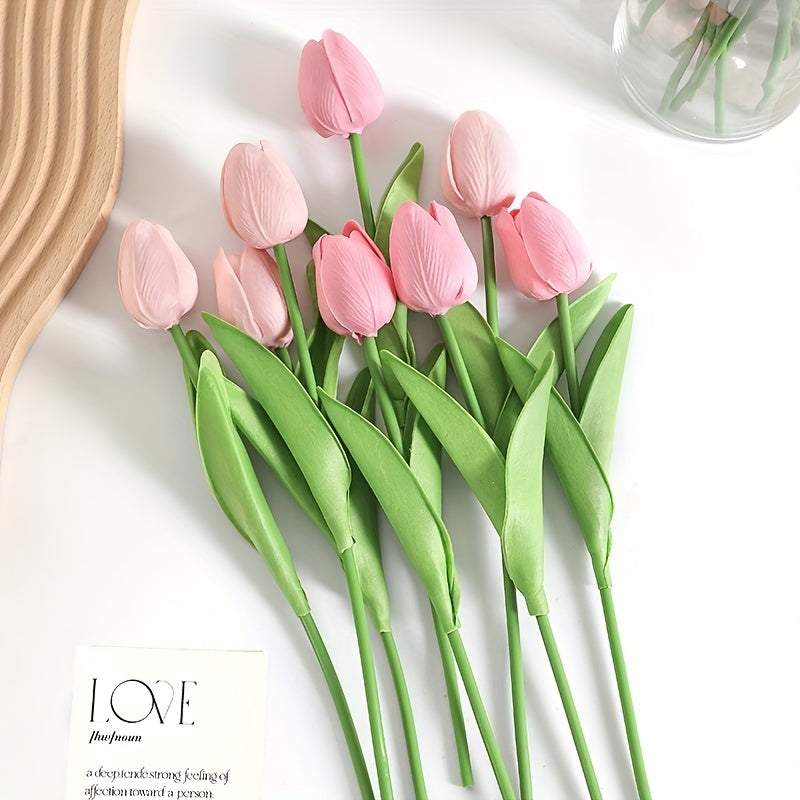 10 Artificial tulip flowers for DIY bridal bouquets, home decoration, and indoor/outdoor display.