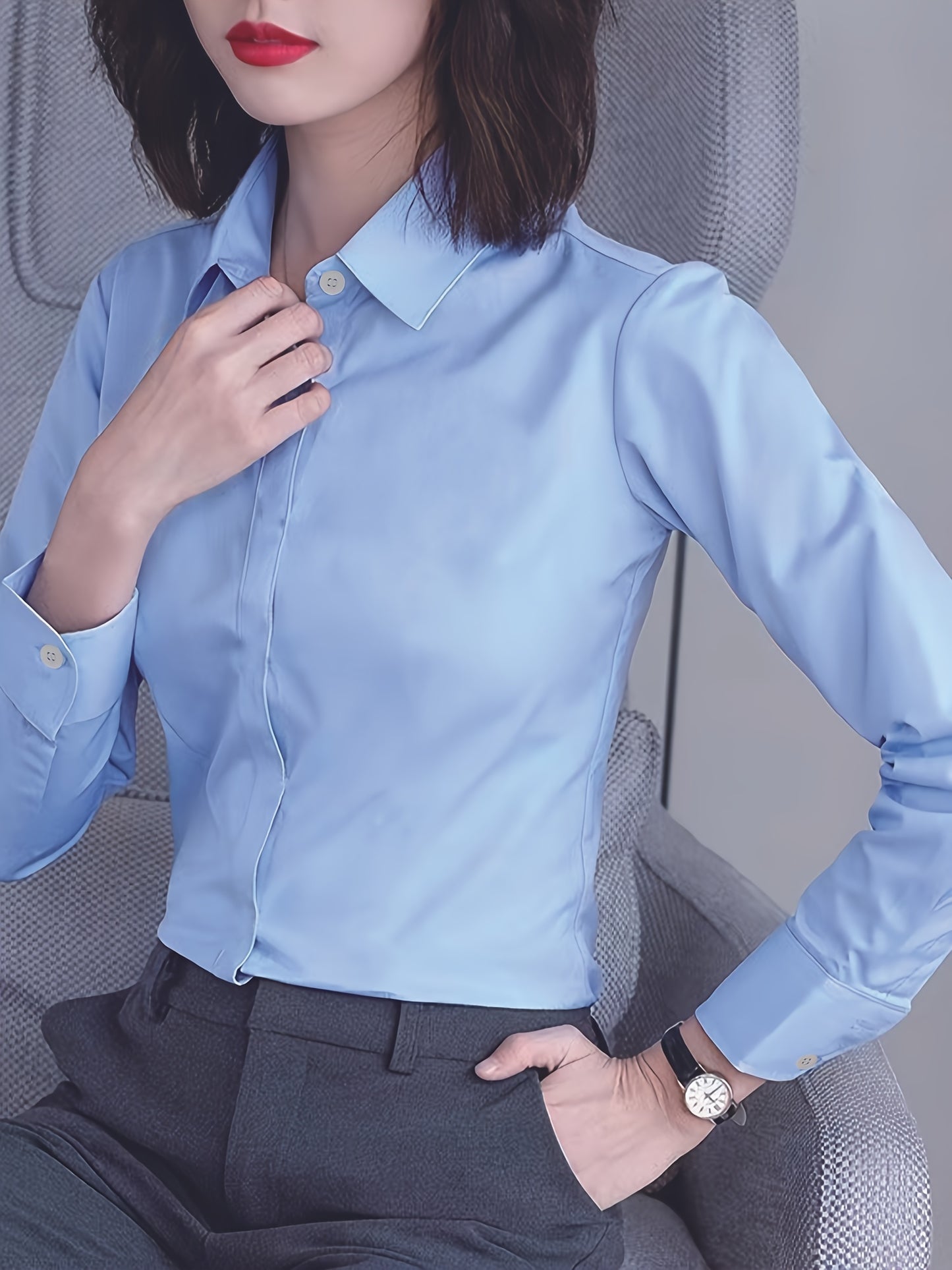 Women's white long sleeve shirt - perfect for career interviews and work; versatile for spring and autumn fashion.