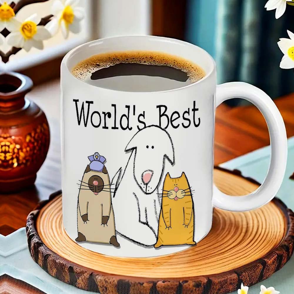 11oz Ceramic Mug - World's Best Dog & Cat Mom - An Ideal Gift for Pet Parents, Suitable for Office, Camping, and Dining | Food-Safe