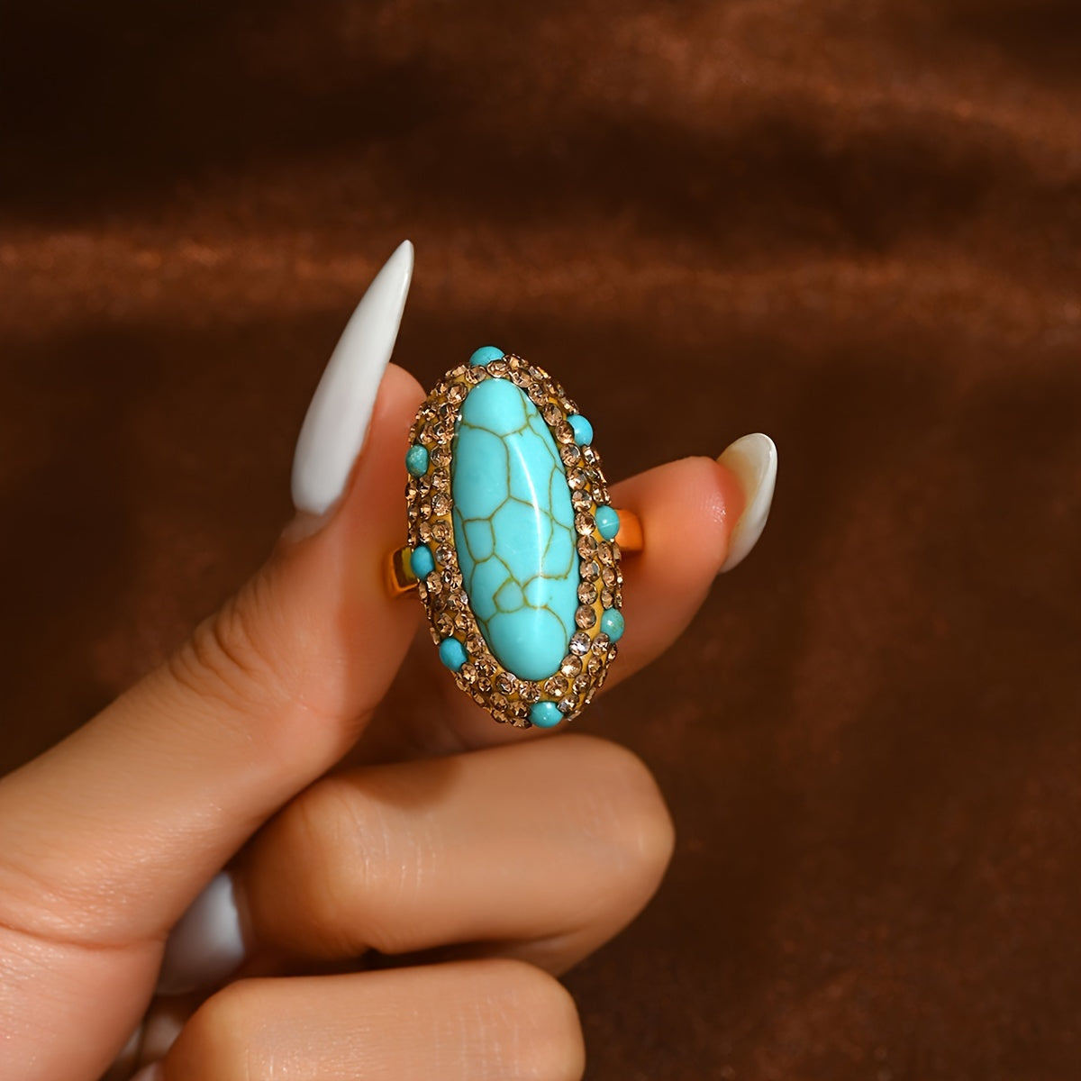 Vintage-inspired Boho-Chic Turquoise Statement Ring brings luxury and style to your daily wardrobe and special occasions. A perfect gift for Thanksgiving.