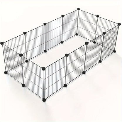 Portable metal wire playpen for small pets like rabbits and guinea pigs, suitable for indoor and outdoor use. Features rust-proof coating, easy assembly, and measures 35.05x35.05 cm with 12