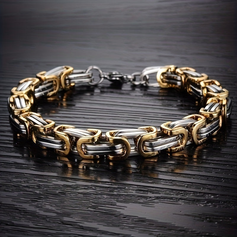 1 piece of classic fashion stainless steel men's chain bracelet hip hop jewelry with a length of 21cm.