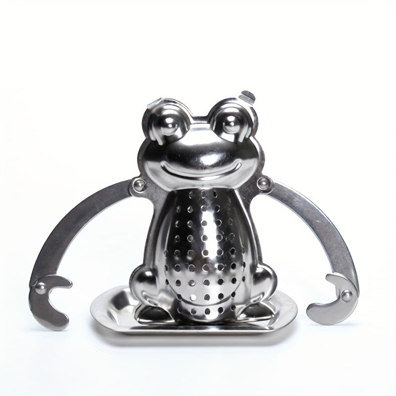 Innovative Stainless Steel Frog Prince Tea Infuser - Unique Loose Leaf Tea Filter with Attached Chain for Convenient Home Brewing and Daily Tea Enjoyment