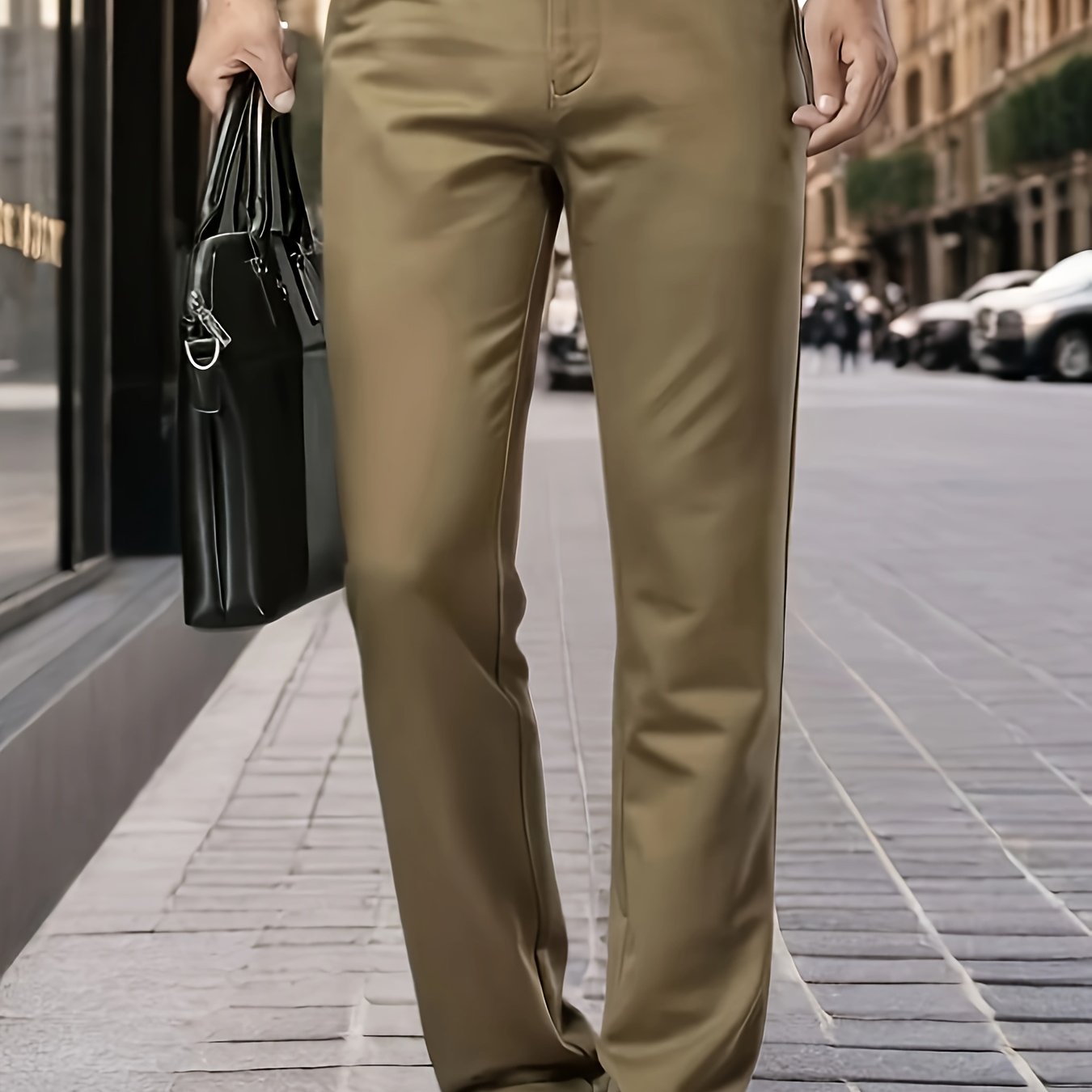 Men's formal solid color stretch dress pants with classic design for business