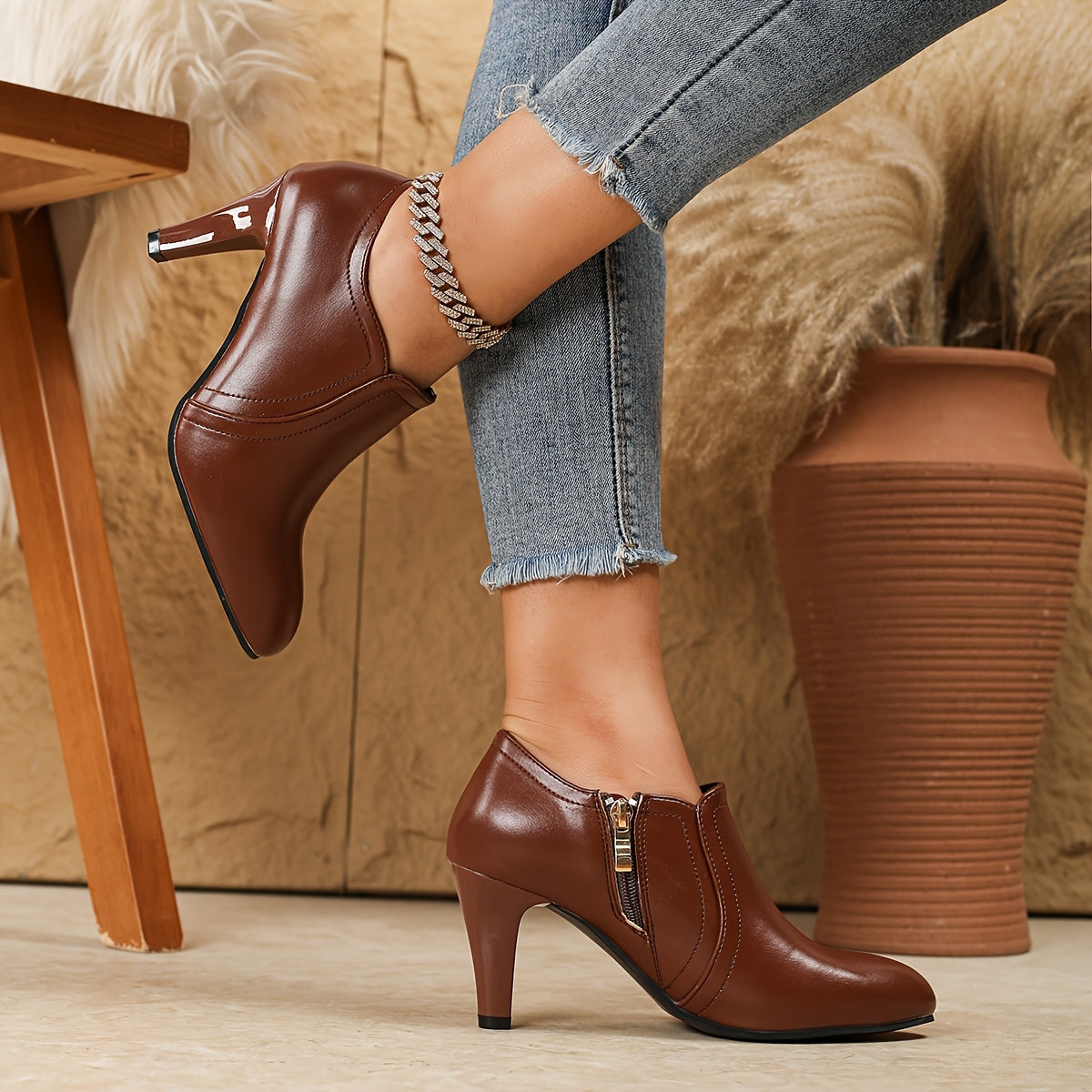 Stylish Women's High Heel Ankle Boots in Burgundy, Red, and Black - Versatile for All Seasons