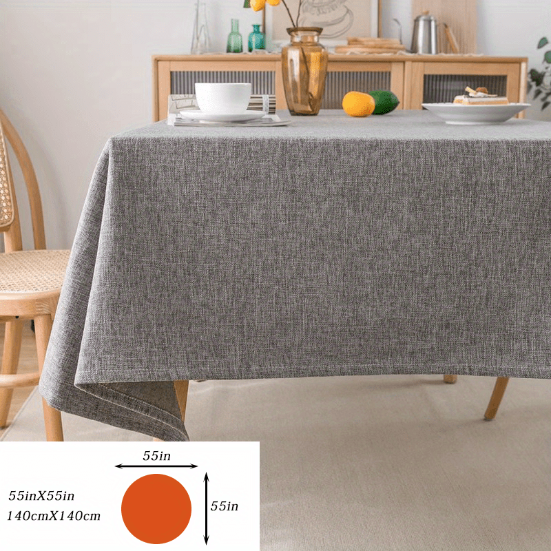 Modern grey polyester tablecloth, waterproof and thickened, machine woven, 100% polyester, for a rectangular dining table.