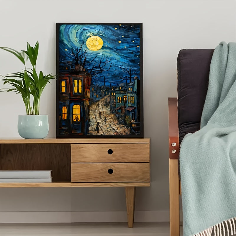 Vincent van Gogh "Starry Night" canvas art print - vibrant oil painting reproduction, unframed wall decor for multiple rooms, vertical orientation.