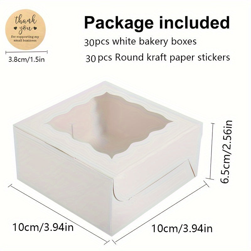 Set of 30 White Cardboard Bread Boxes with a Window - Ideal for Biscuits, Strawberries, Macarons, and Desserts | Disposable Square Pastry Containers for Kitchen and Restaurant Serving